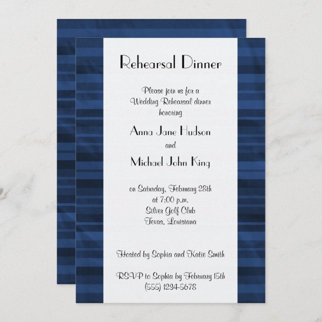 Blue Stripes, Striped Pattern, Rehearsal Dinner Invitation (Front/Back)