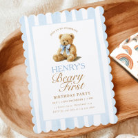 Blue Stripes Teddy Bear 1st Birthday