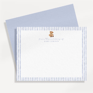 Blue Stripes Teddy Bear Nursery Note Card