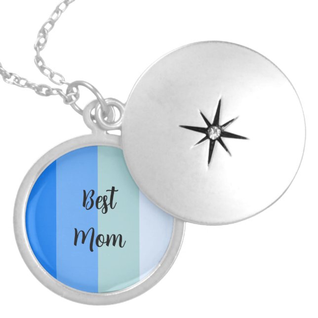 Blue Stripes Text Template Locket Necklace (Front)