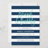 Blue Stripes Turquoise Brunch Bubbly Bridal Shower Invitation (Front)