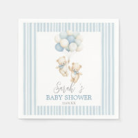 Blue Stripes Twin Bears Baby Shower Napkins
