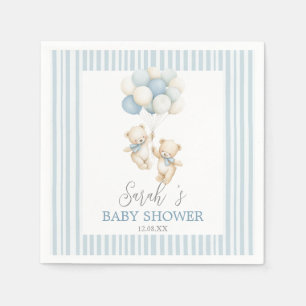 Blue Stripes Twin Bears Baby Shower Napkins