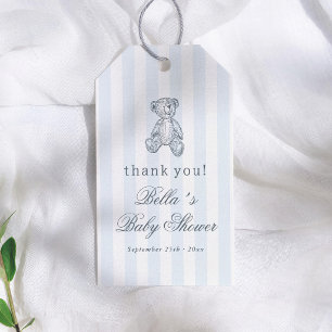 Blue Stripes Vintage Teddy Bear Boy Baby Shower Gift Tags
