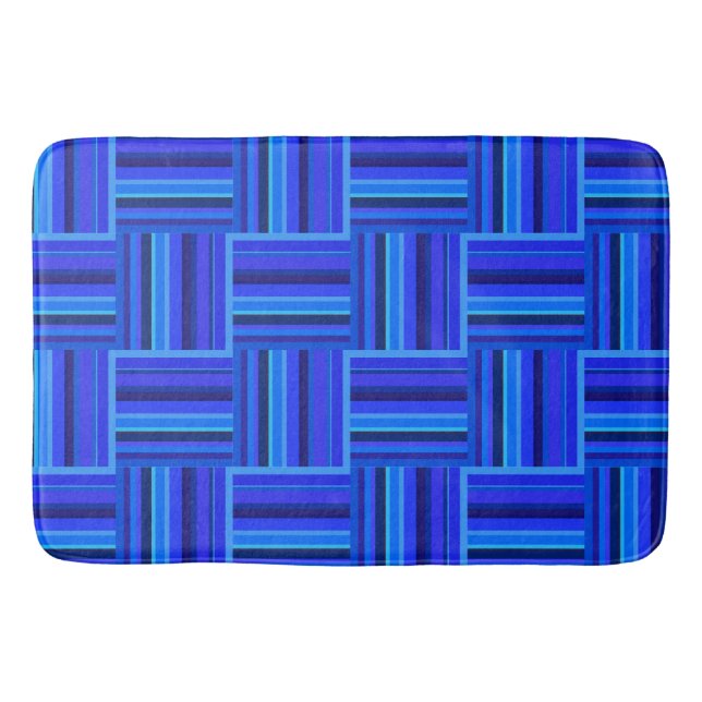 Blue stripes weave pattern bathroom mat (Front)