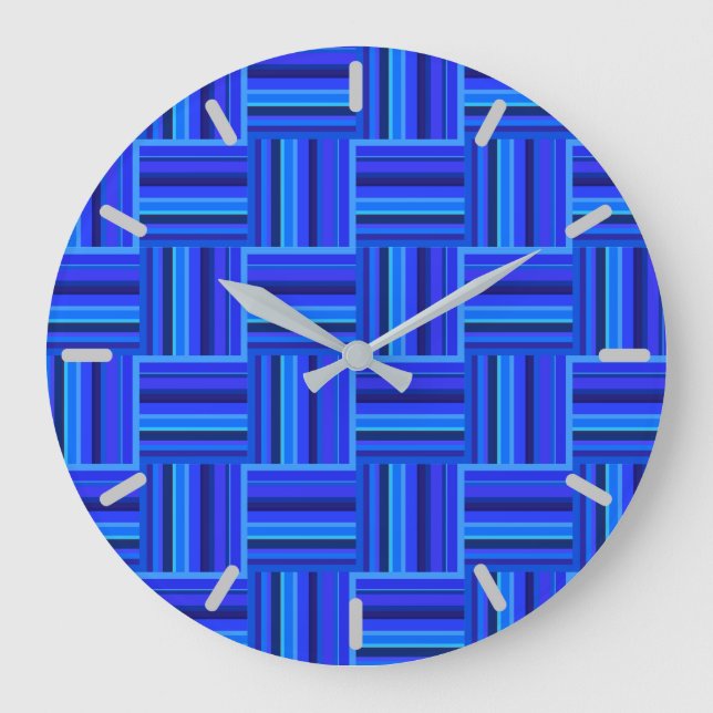 Blue stripes weave pattern large clock (Front)