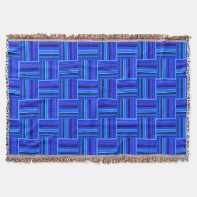 Blue stripes weave pattern throw blanket (Front)