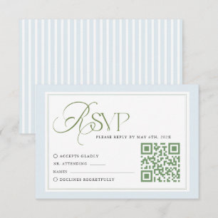 Blue Stripes Wedding RSVP Card with QR Code