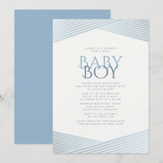 Blue Stripes Welcome Baby Shower Invitation