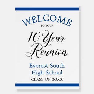 Blue Stripes Welcome to 10 Year Class Reunion Foam Board