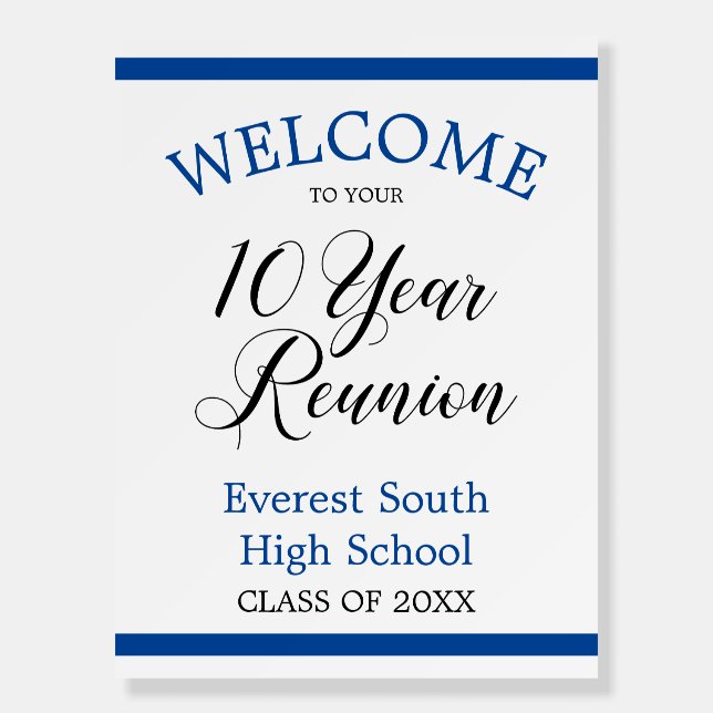 Blue Stripes Welcome to 10 Year Class Reunion Foam Board (Front)