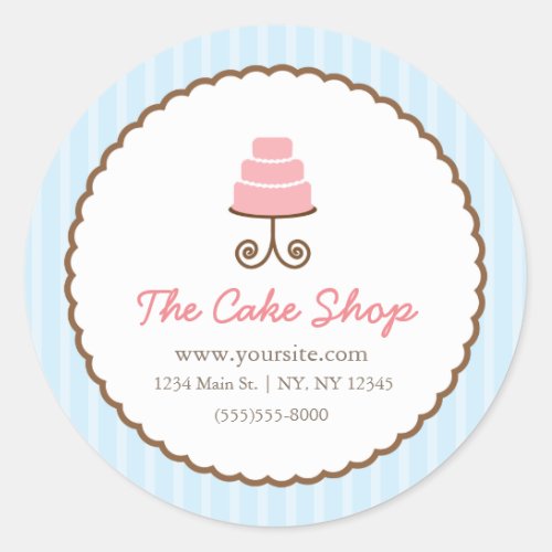 Blue Stripes White Brown Cake Bakery Sticker Label