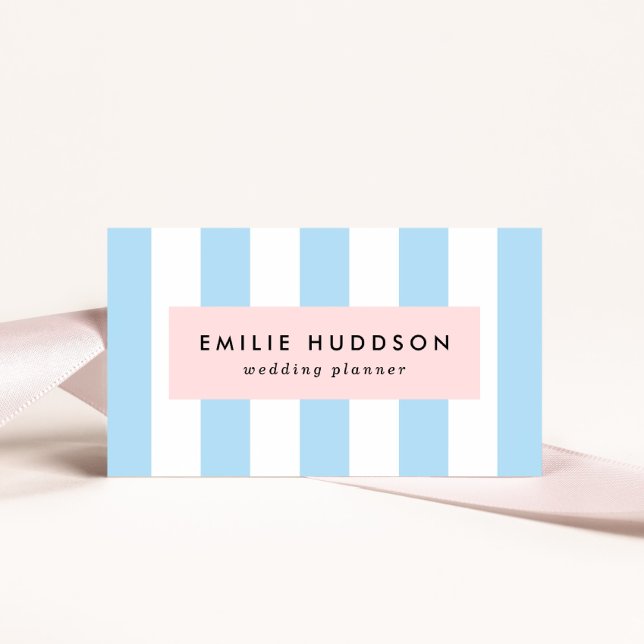 Blue Stripes, White Stripes, Striped Pattern Business Card (Creator Uploaded)