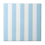 Blue Stripes, White Stripes, Striped Pattern Ceramic Tile