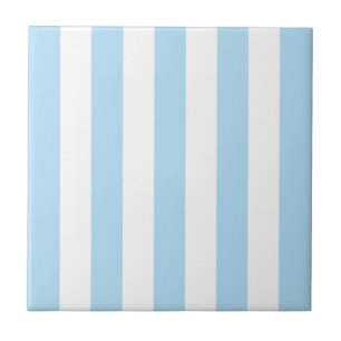 Blue Stripes, White Stripes, Striped Pattern Ceramic Tile