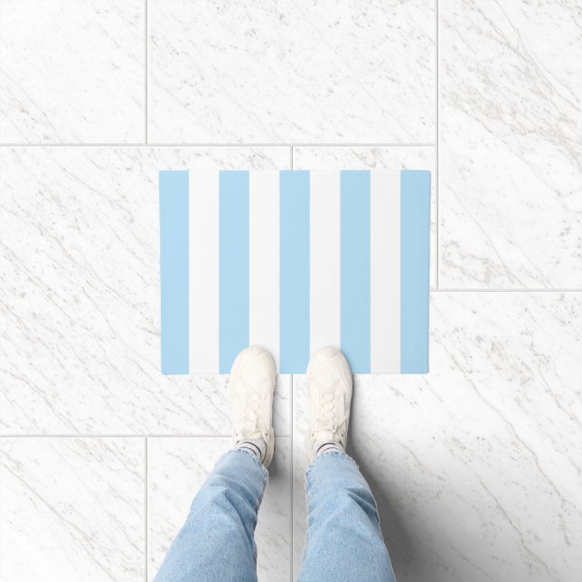 Blue Stripes, White Stripes, Striped Pattern Doormat (Indoor)