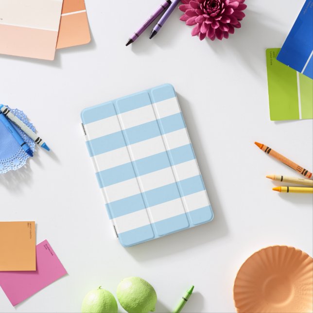 Blue Stripes, White Stripes, Striped Pattern iPad Mini Cover (In Situ)