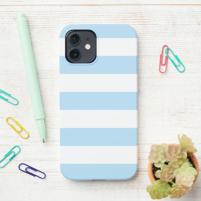 Blue Stripes, White Stripes, Striped Pattern iPhone Case (On Desk)