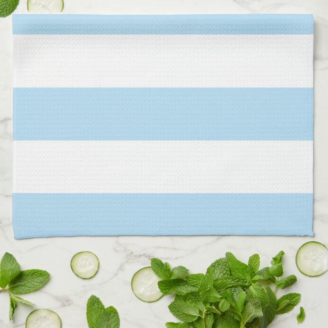 Blue Stripes, White Stripes, Striped Pattern Kitchen Towel (Folded)