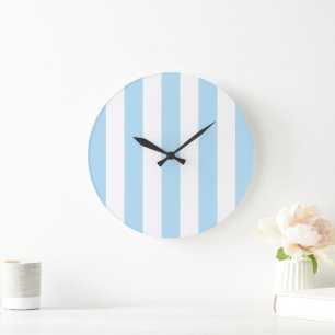 Blue Stripes, White Stripes, Striped Pattern Large Clock