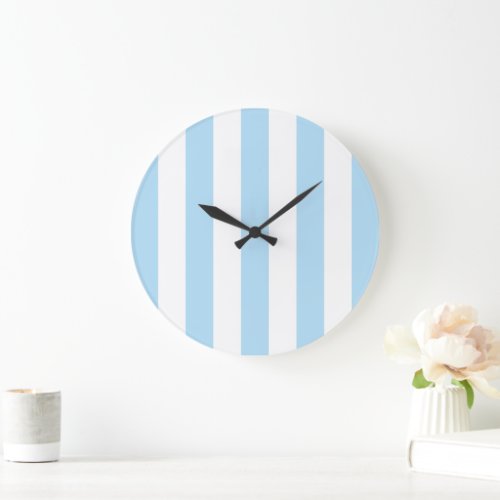 Blue Stripes White Stripes Striped Pattern Large Clock
