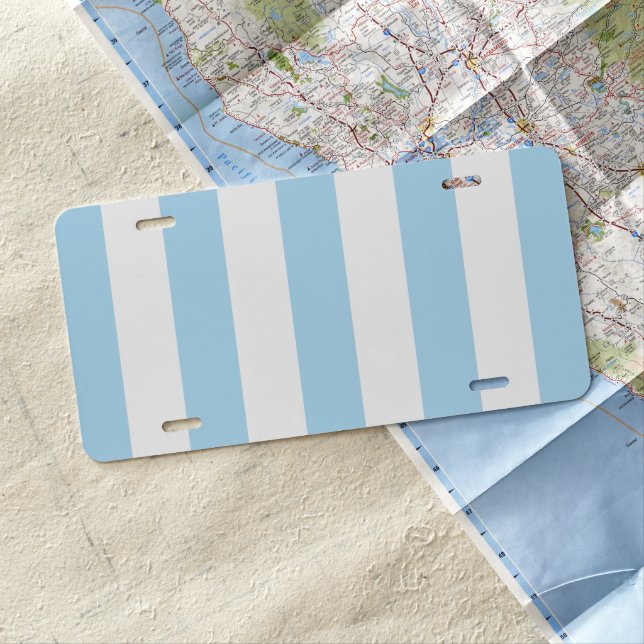 Blue Stripes, White Stripes, Striped Pattern License Plate (In Situ)