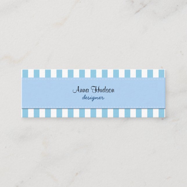 Blue Stripes, White Stripes, Striped Pattern Mini Business Card (Front)
