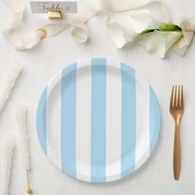 Blue Stripes, White Stripes, Striped Pattern Paper Plates (Wedding)