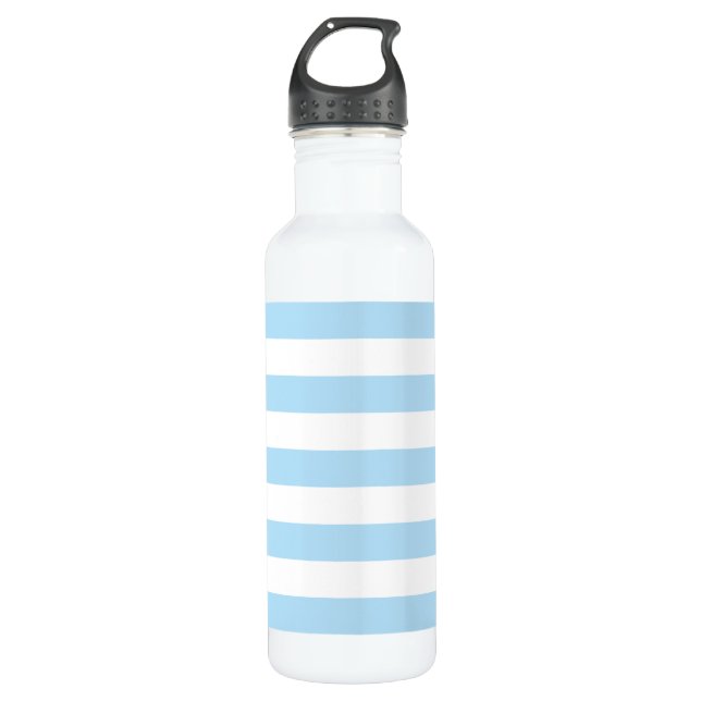 Blue Stripes, White Stripes, Striped Pattern Stainless Steel Water Bottle (Front)