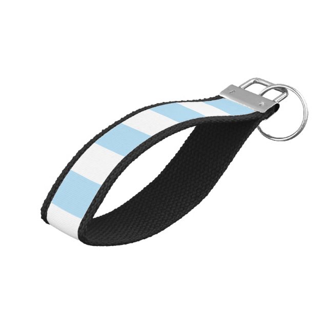Blue Stripes, White Stripes, Striped Pattern Wrist Keychain (Angled Up)