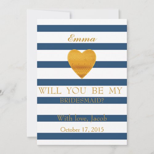 Blue Stripes Will You Be My Bridesmaid Invitation