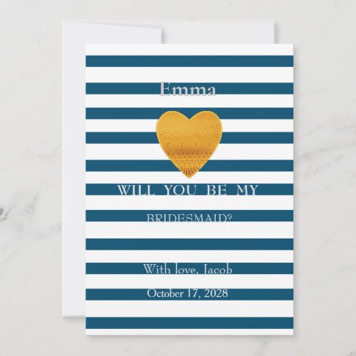 Blue Stripes Will You Be My Bridesmaid Invitation