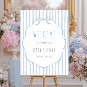 Blue Stripes with Frame Boy Baby Shower Welcome Poster