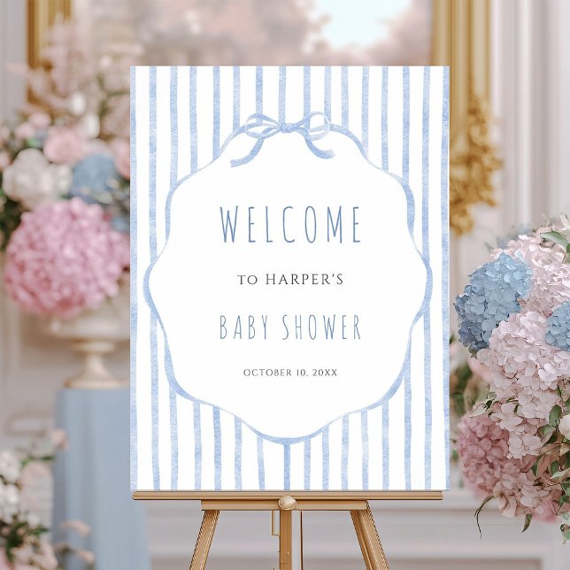 Blue Stripes with Frame Boy Baby Shower Welcome Poster (Creator Uploaded)