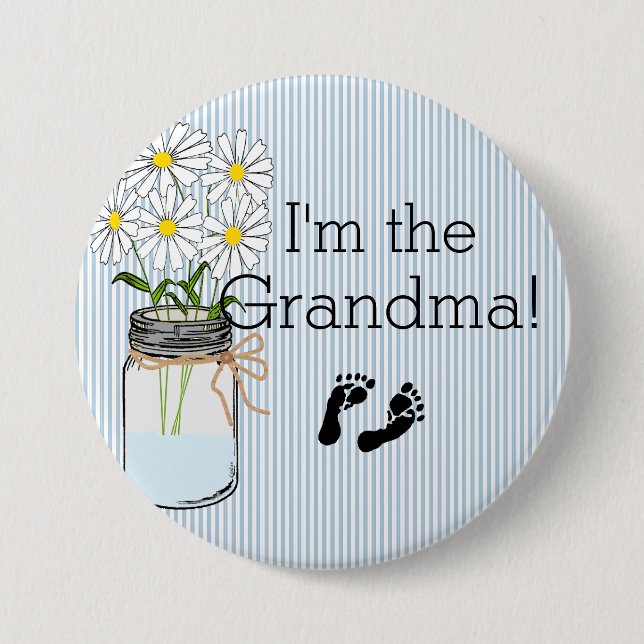Blue Stripes with Mason Jar I'm The Grandma Pinback Button (Front)