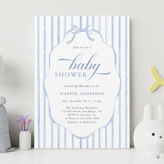 Blue Stripes with Scalloped Frame Baby Shower  Invitation (Creator Uploaded)