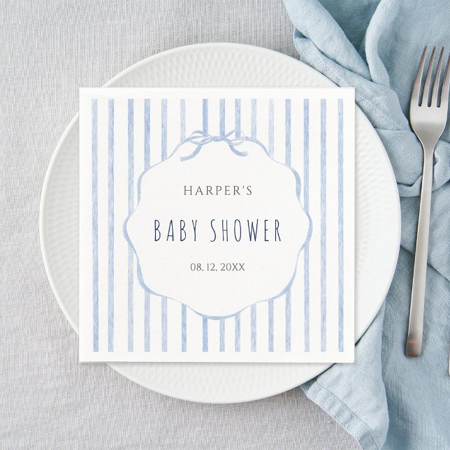 Blue Stripes with Scalloped Frame Boy Baby Shower Napkins (Creator Uploaded)