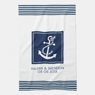 Blue Stripes With White Nautical Boat Anchor Towel