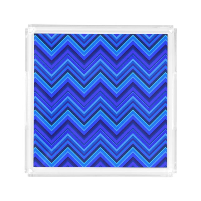 Blue stripes zigzag pattern acrylic tray (Front)