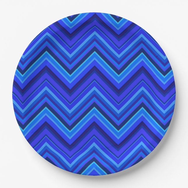 Blue stripes zigzag pattern paper plates (Front)