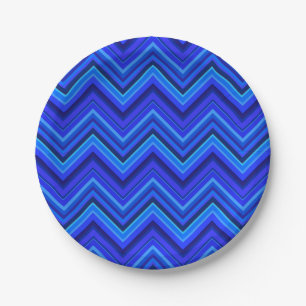Blue stripes zigzag pattern paper plates