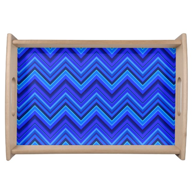Blue stripes zigzag pattern serving tray (Front)