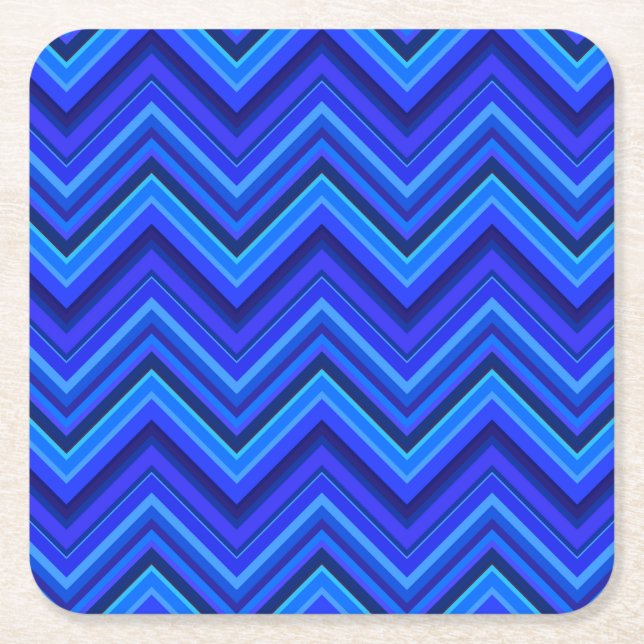 Blue stripes zigzag pattern square paper coaster (Front)