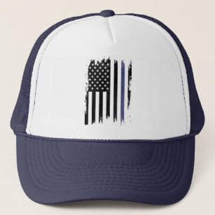 Blue Stripped Black And White US Flag Trucker Hat