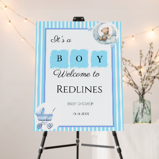 Blue stripped modern script baby shower foam board