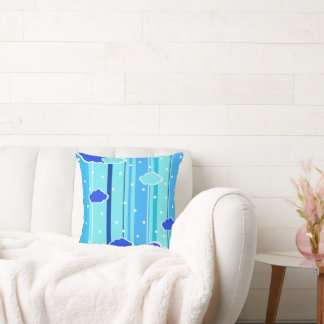 blue strips clouds dots throw pillow