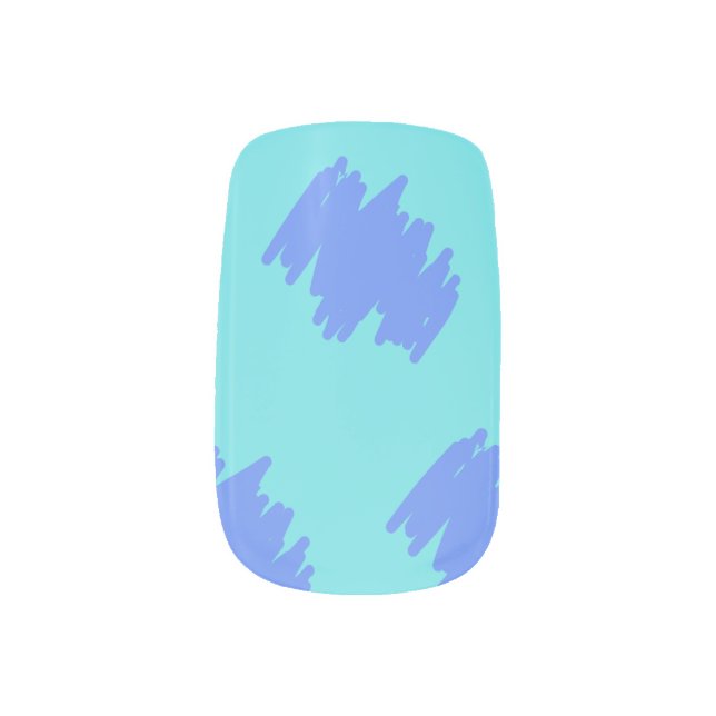 Blue Strokes on Cyan Nail Art (Left Thumb)