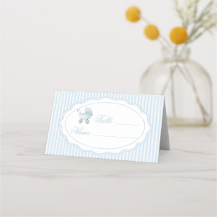 Blue Stroller Baby Boy Shower Table Numbers Place Card