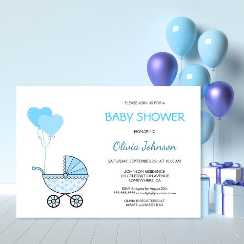 Blue Stroller Baby Shower Invitation