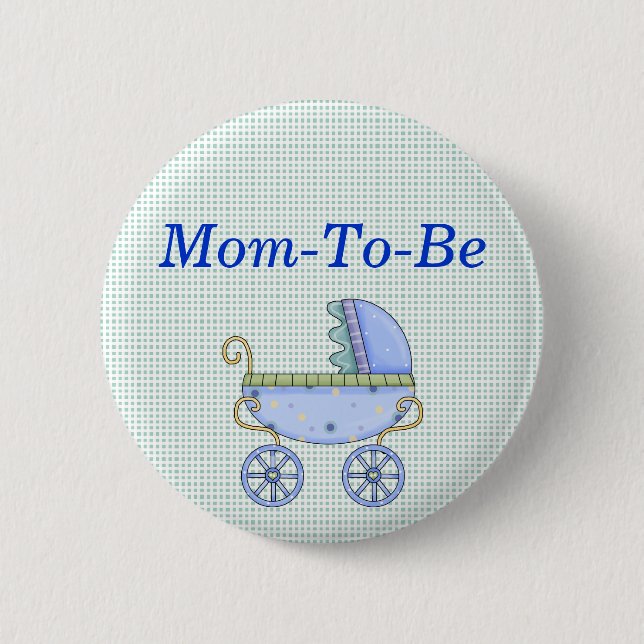 Blue Stroller Baby Shower Mommy Pin Button (Front)